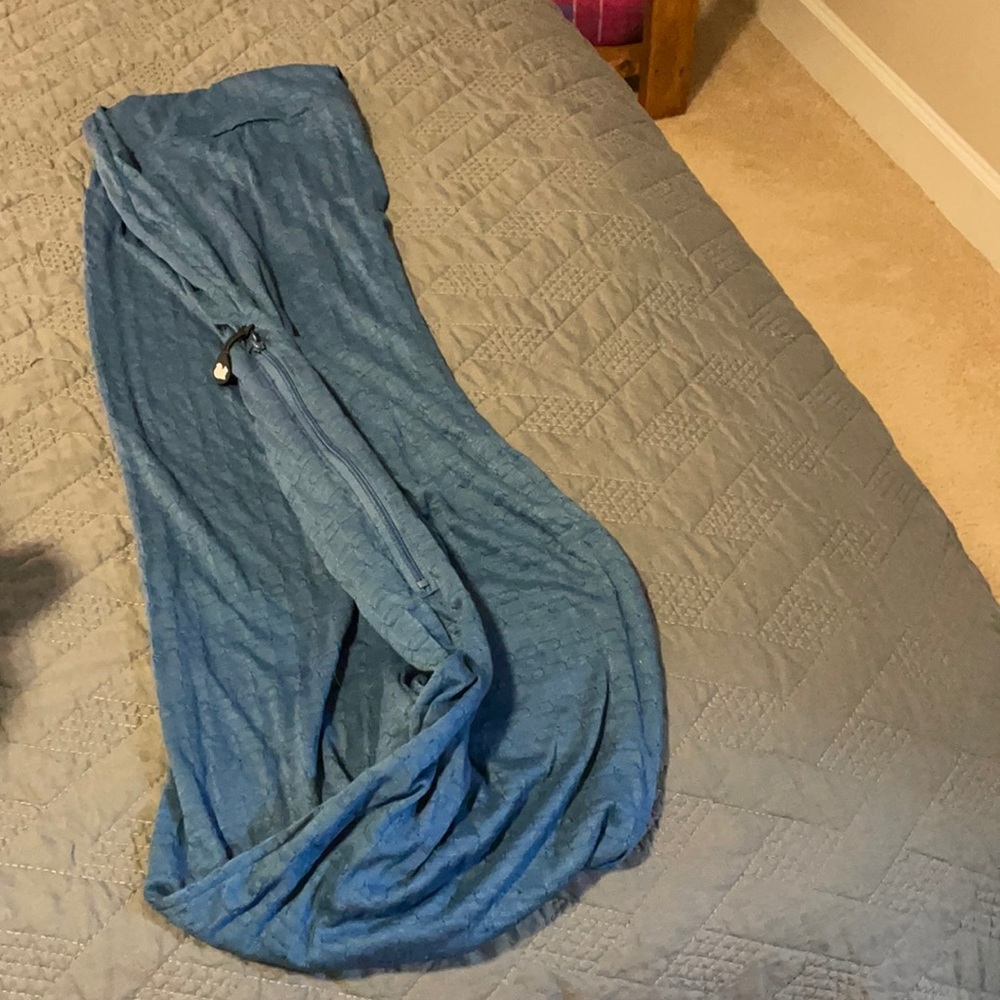 Blue scarf with pocket - great for working out in the winter or fall.